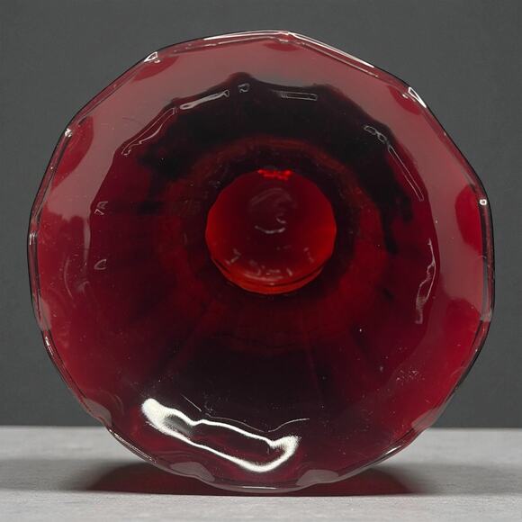 Vintage Anchor Hocking Ruby Red Pineapple Vase 9" Fluted Scalloped Art Glass - Picture 6 of 14